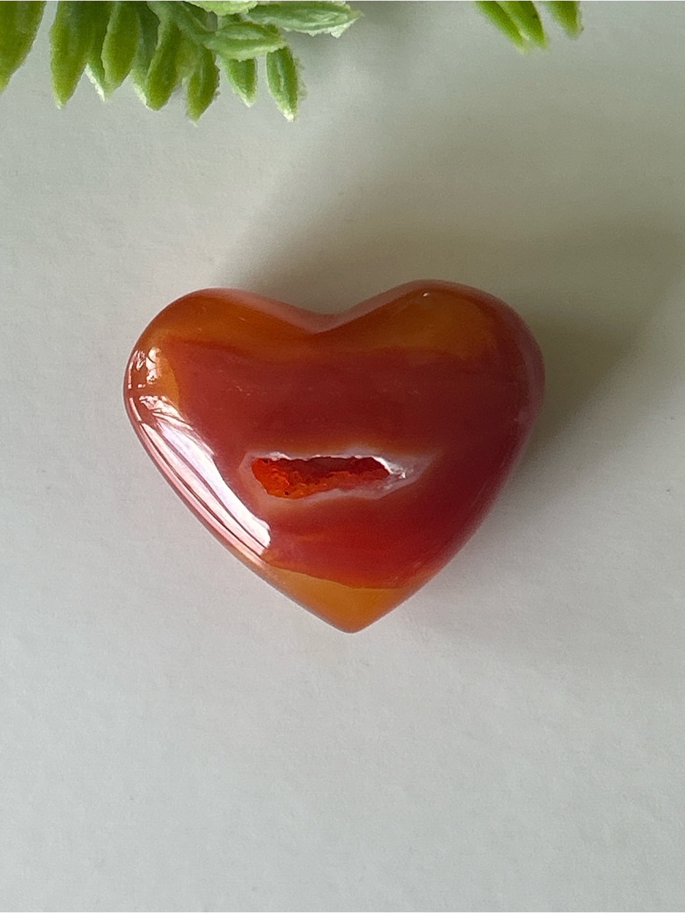 Polished Carnelian druzy heart crystal 1” across